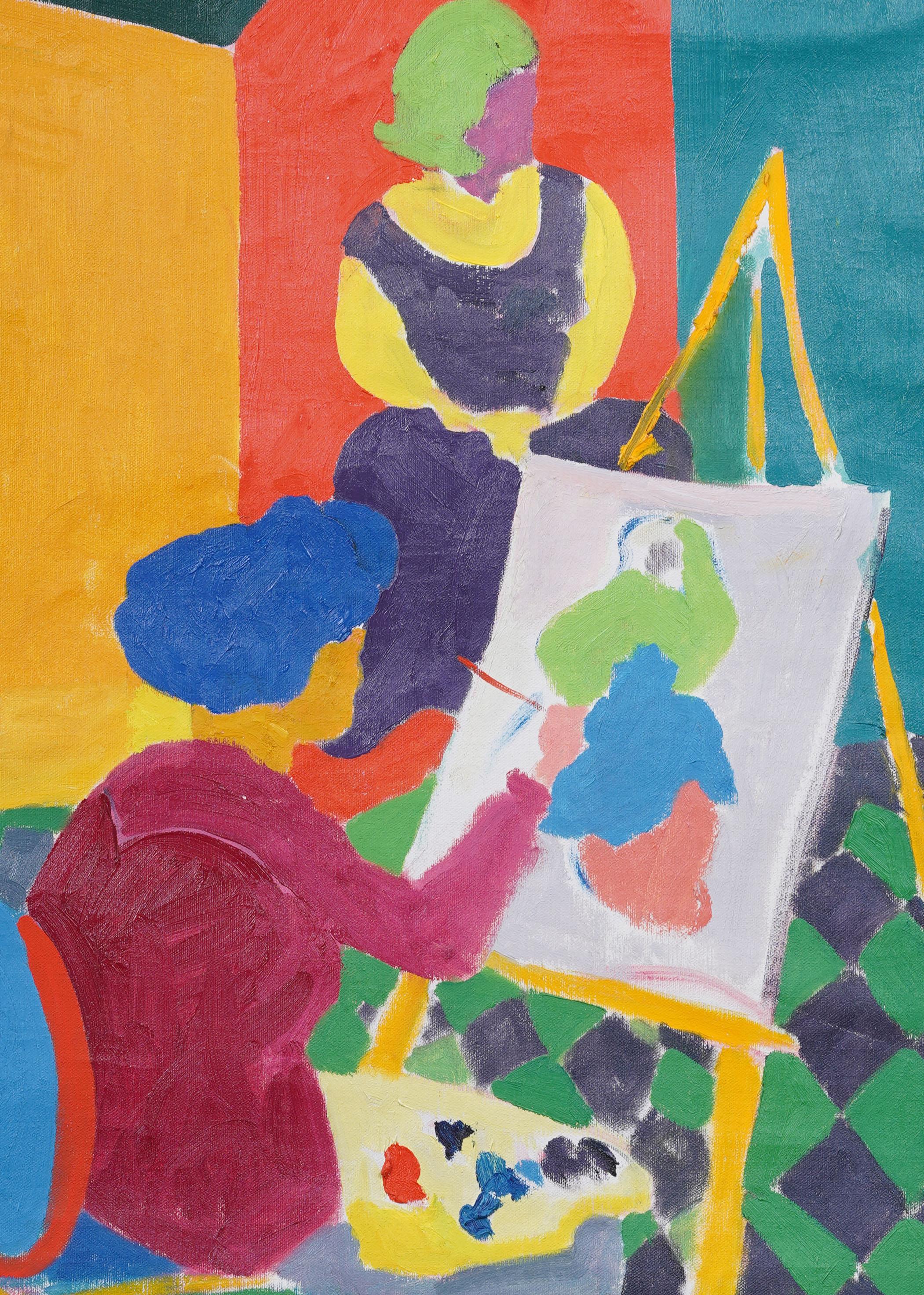 Vintage American Modernist Artist Studio Fauvist Portrait Framed Oil Painting For Sale 3