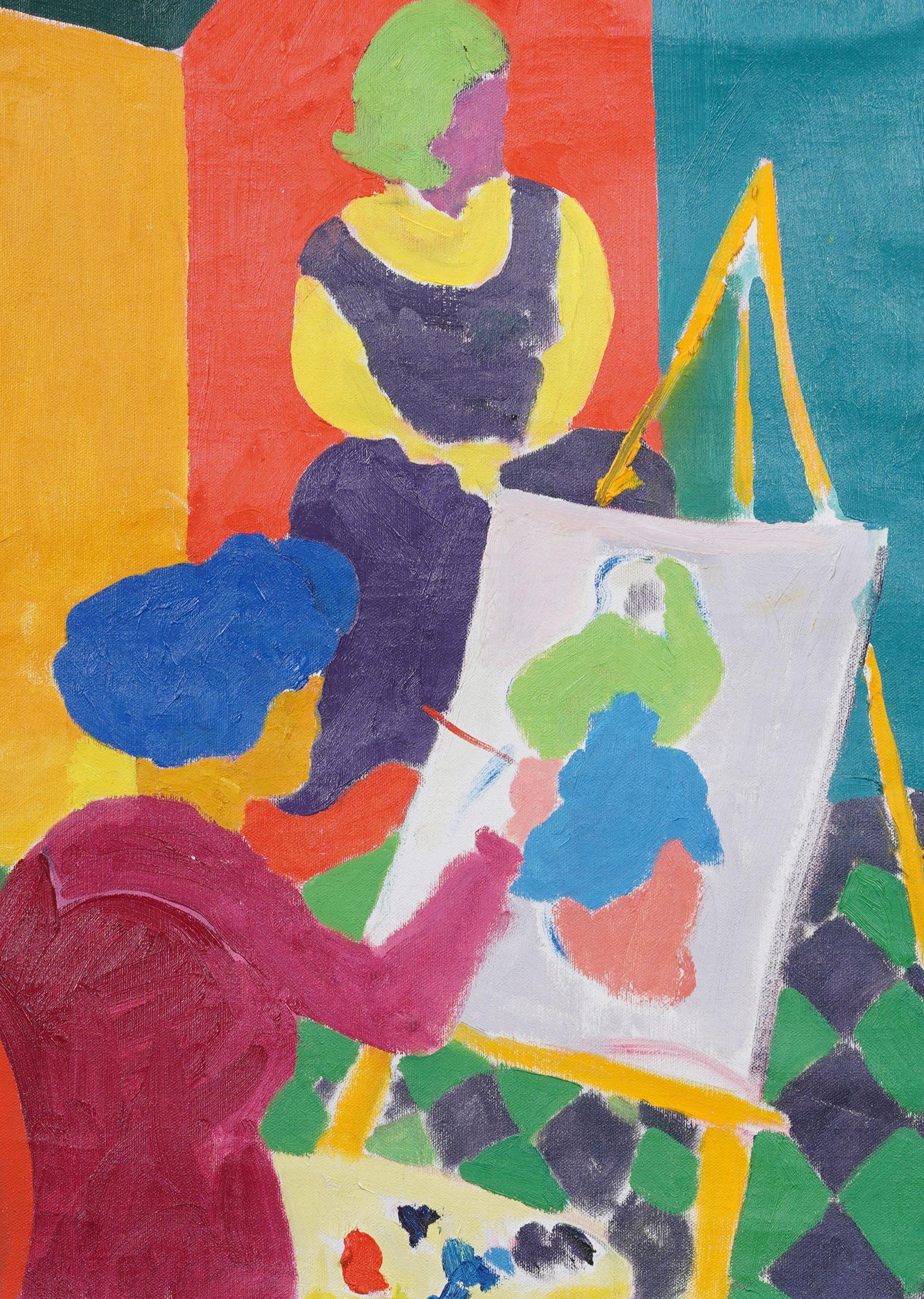 Vintage American Modernist Artist Studio Fauvist Portrait Framed Oil Painting For Sale 4