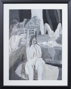 Vintage American Modernist Artist Studio Nude Women Portrait Framed Oil Painting