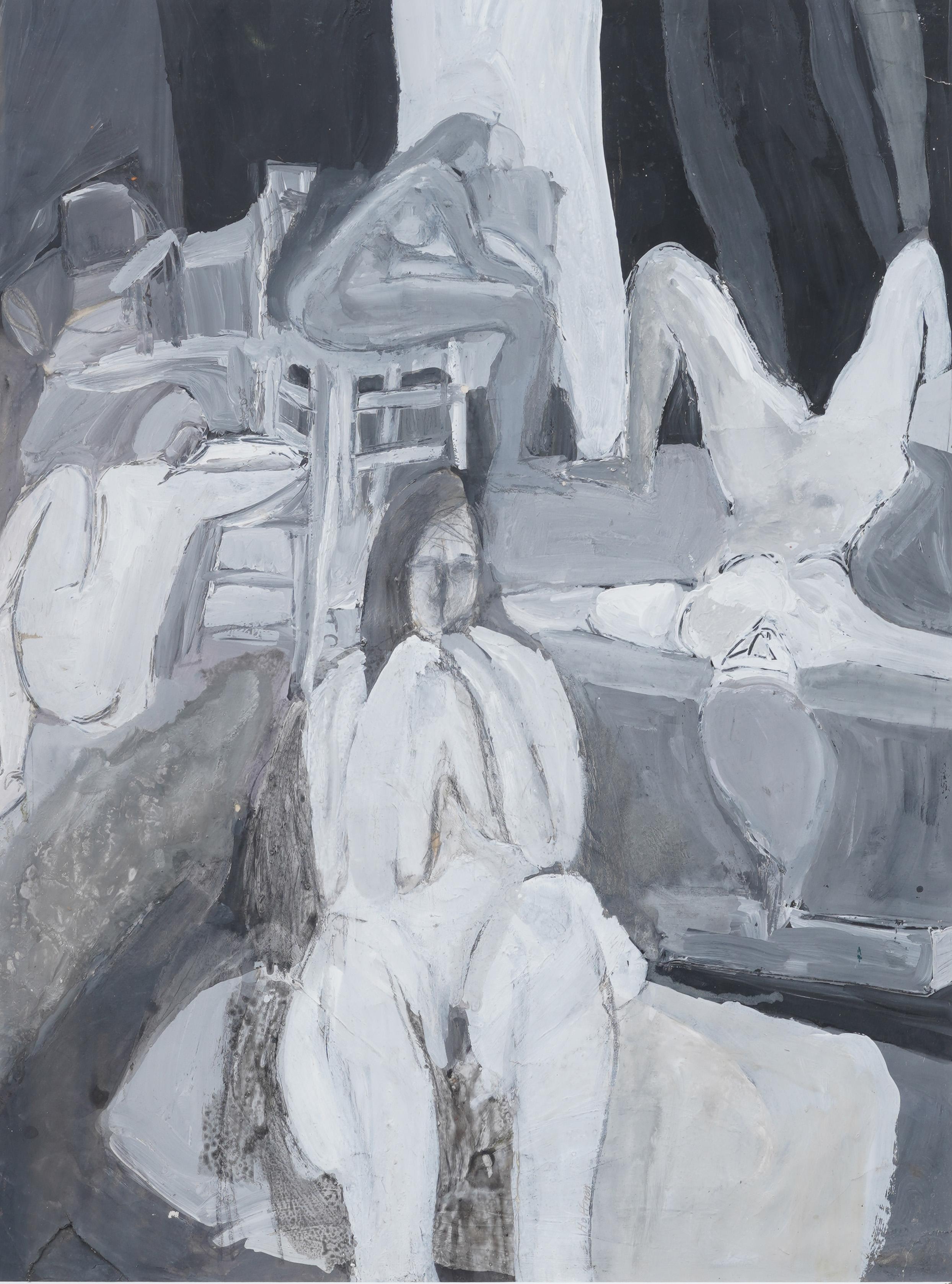 Vintage American Modernist Artist Studio Nude Women Portrait encadré - Moderne Painting par Unknown