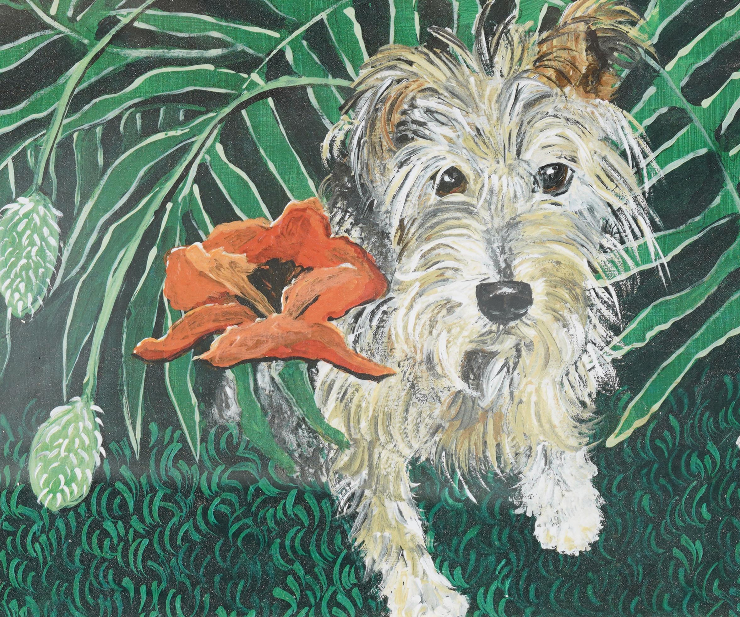 Vintage American Modernist Hund Porträt Ölgemälde. Öl auf Karton. Gerahmt. Signiert im Monogram.  In ausgezeichnetem Originalzustand. Hübsch gerahmt in einer Vintage-Leiste.  Ausgezeichneter Zustand, bereit zum Aufhängen und Genießen. 