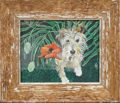 Vintage American Modernist Dog Portrait Nicely Framed Terrier  Oil Painting