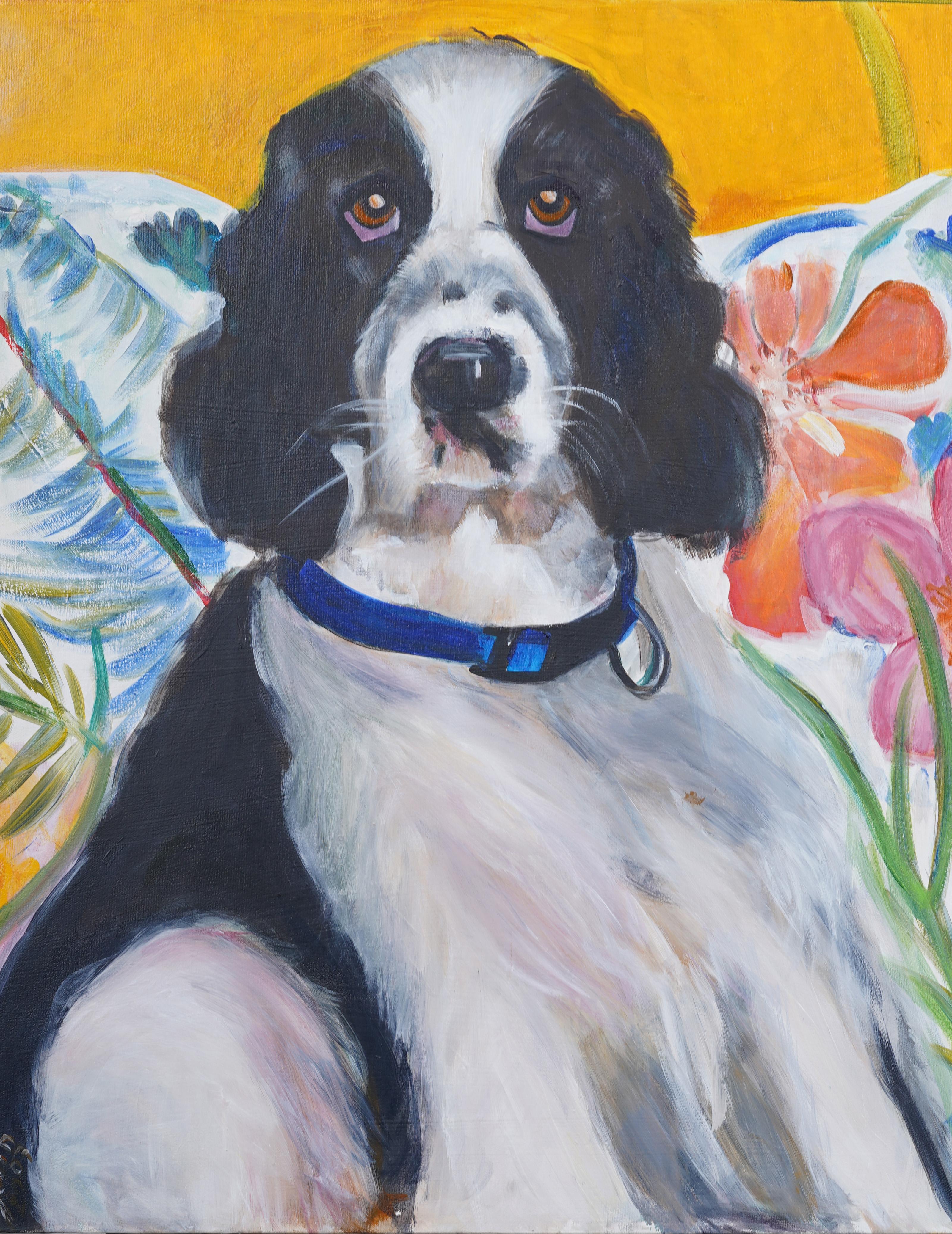 Modernist dog portrait.  Finely painted.  Measuring 24 by 30 inches.  