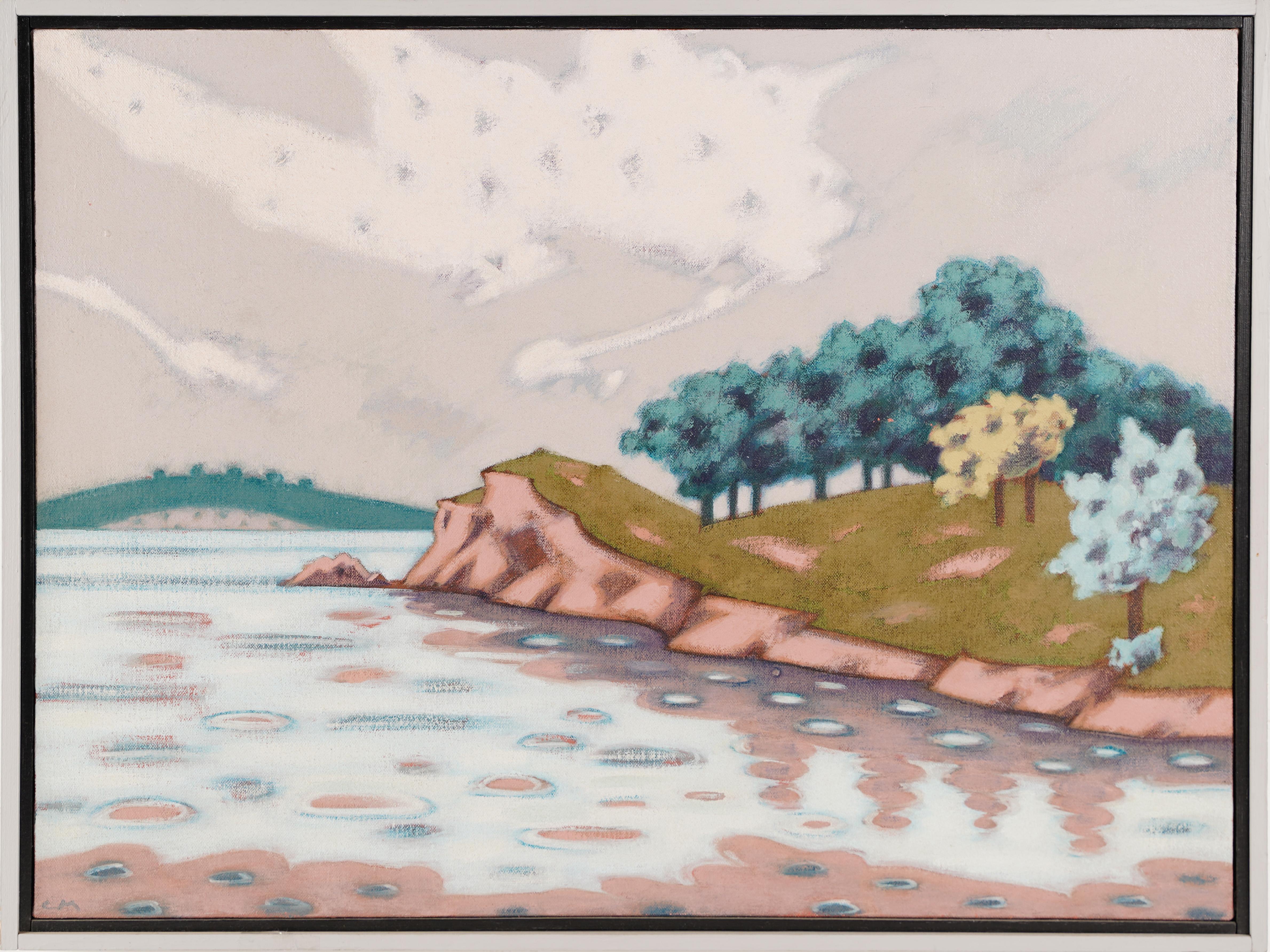 Peinture à l'huile vintage américaine moderniste et fauviste - Paysage fauviste signée Oklahoma Lake - Painting de Unknown