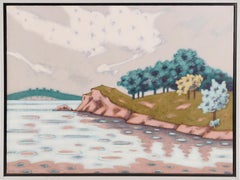 Vintage American Modernist Fauvist Landscape Oklahoma Lake Signed Oil Painting