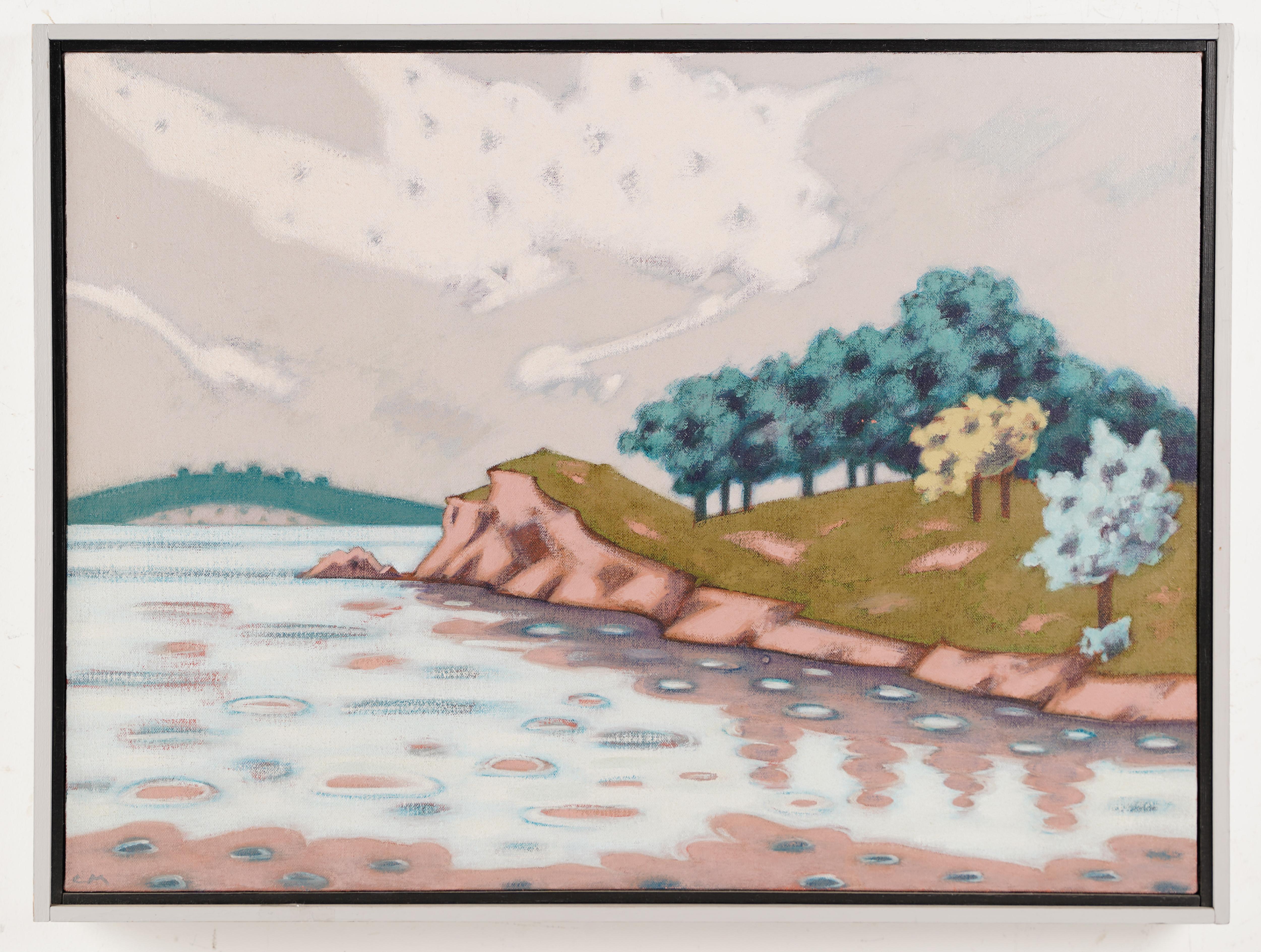 Peinture à l'huile vintage américaine moderniste et fauviste - Paysage fauviste signée Oklahoma Lake - Moderne Painting par Unknown