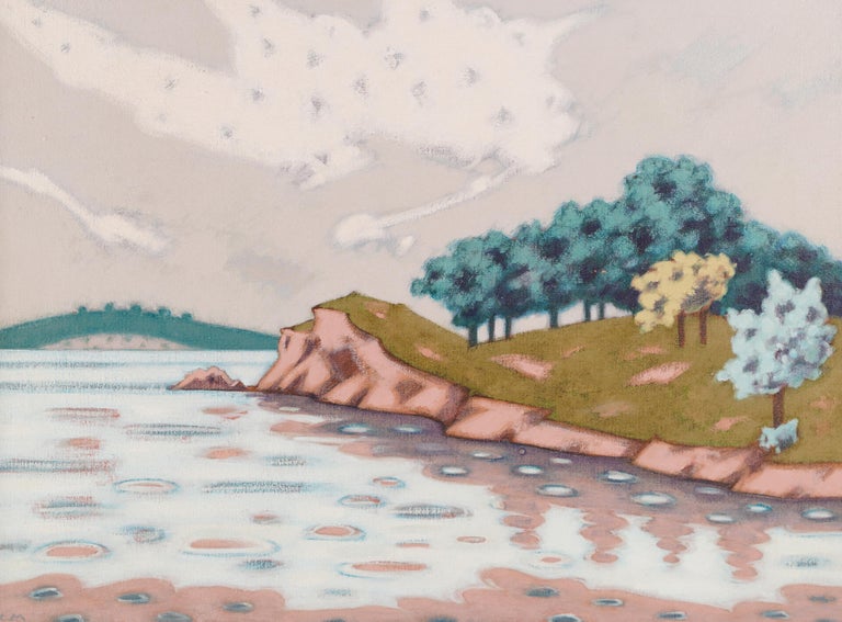 Vintage American Modernist Fauvist Landscape Oklahoma Lake Signed Oil Painting For Sale 1