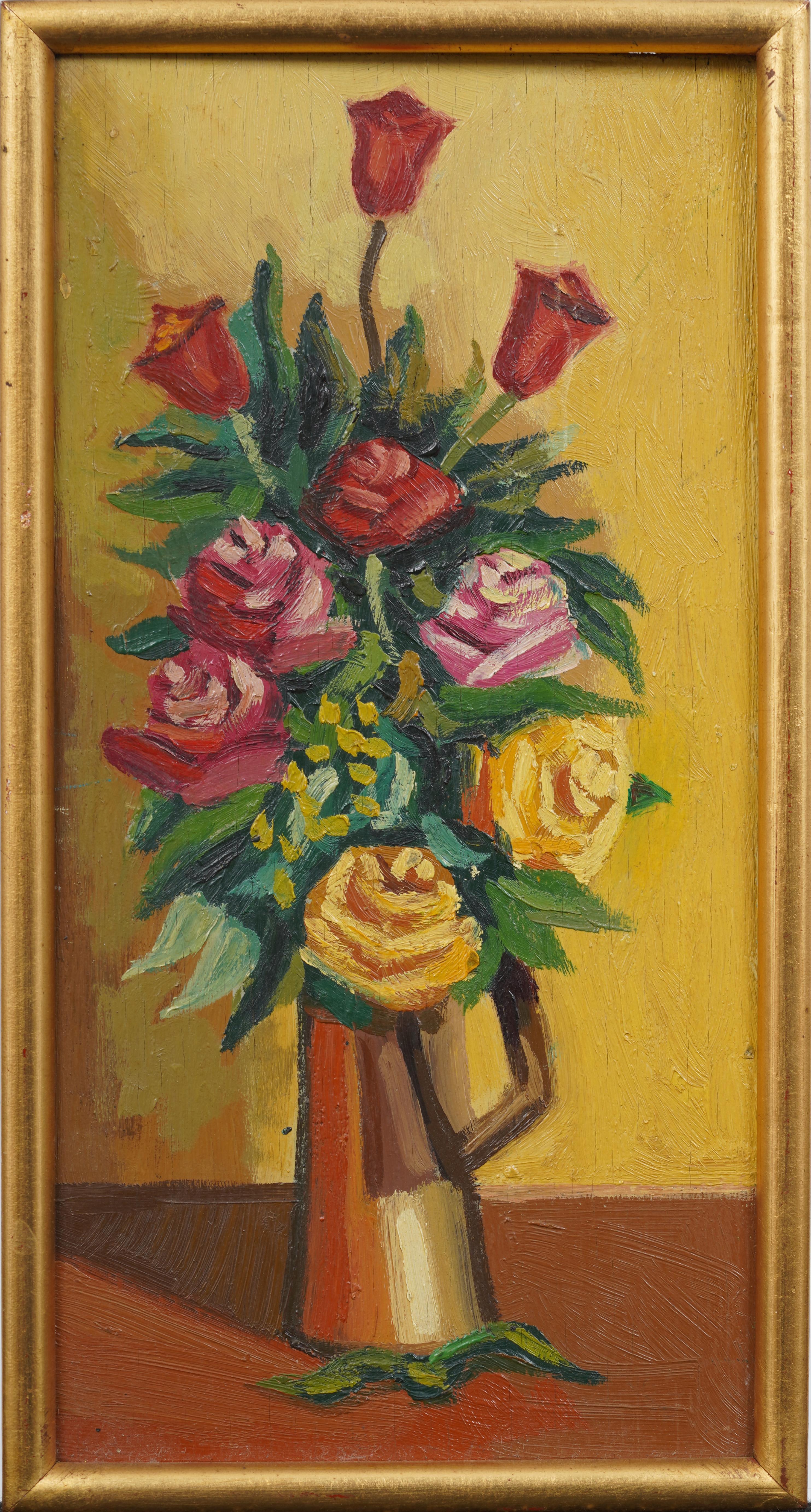 Vintage American Modernist Flower Still Life Gerahmte Ölgemälde