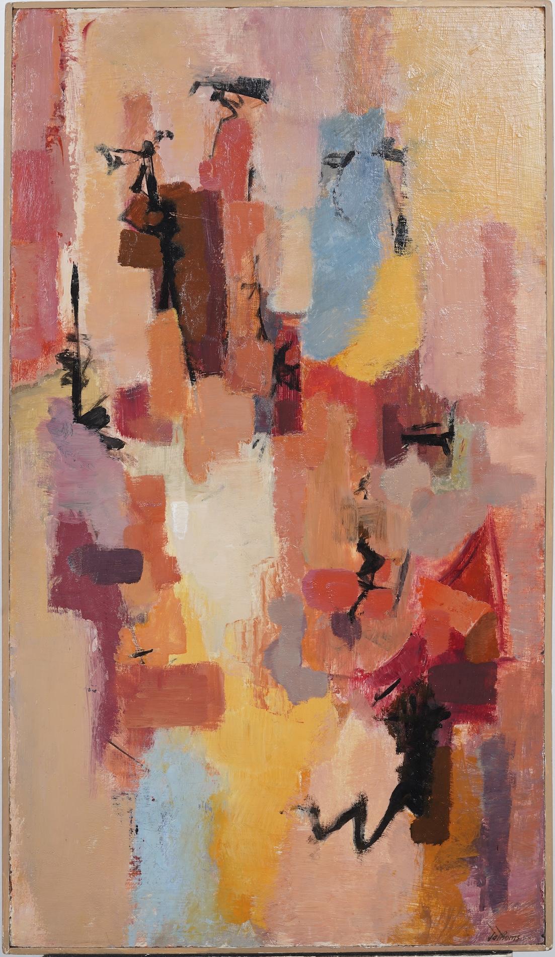 Vintage American Modernist Framed Abstract Expressionist MCM Oil Painting