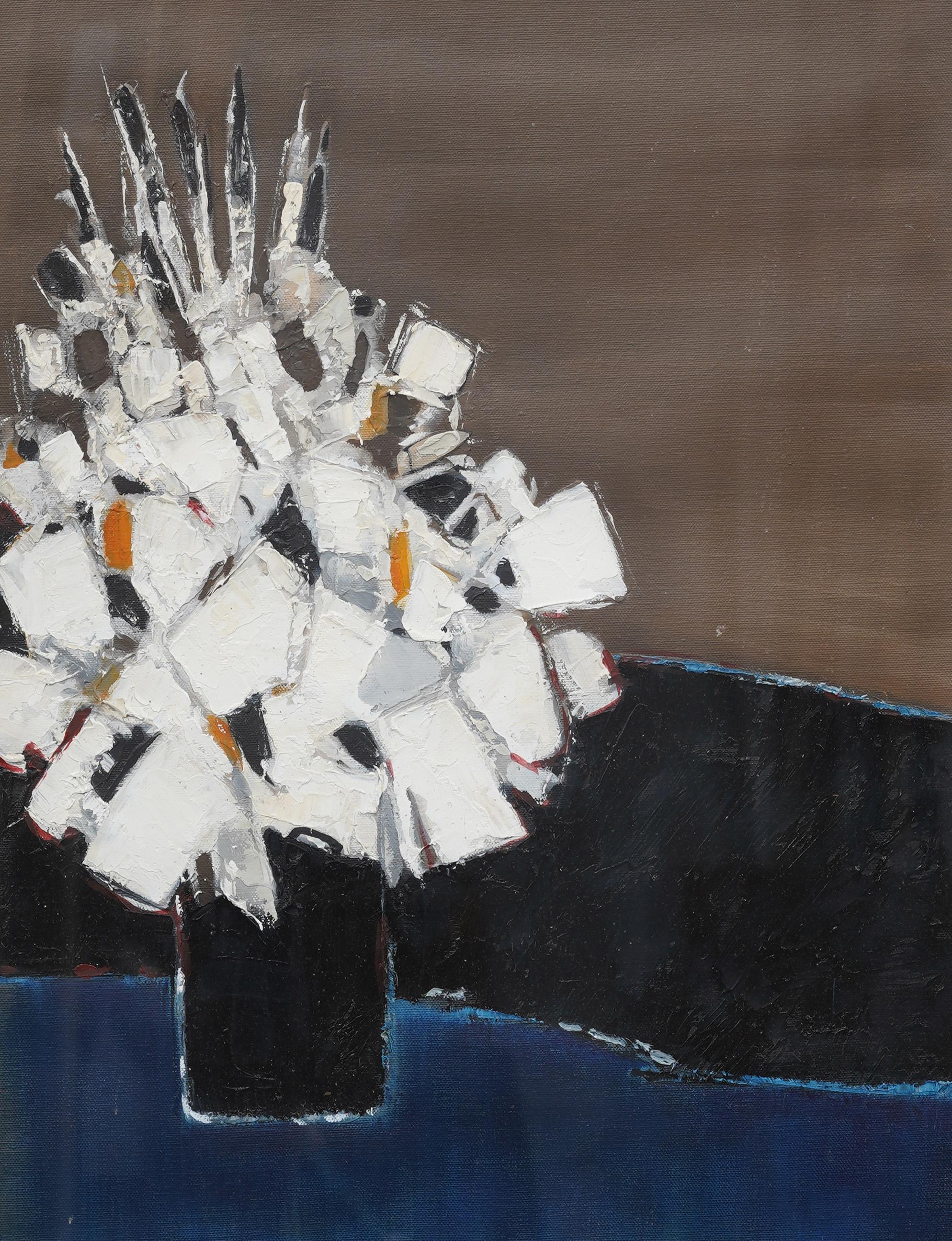 Nature morte à la fleur blanche, expressionnisme abstrait, vintage, moderniste américain, encadré - Abstrait Painting par Unknown