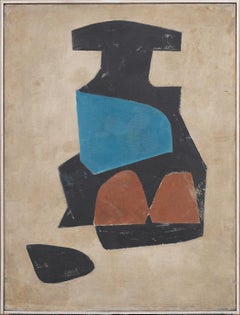 Vintage American Modernist Framed Abstract Figural Composition Oil Painting