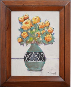 Vintage American Modernist Framed Abstract Flower Still Life Oil Painting