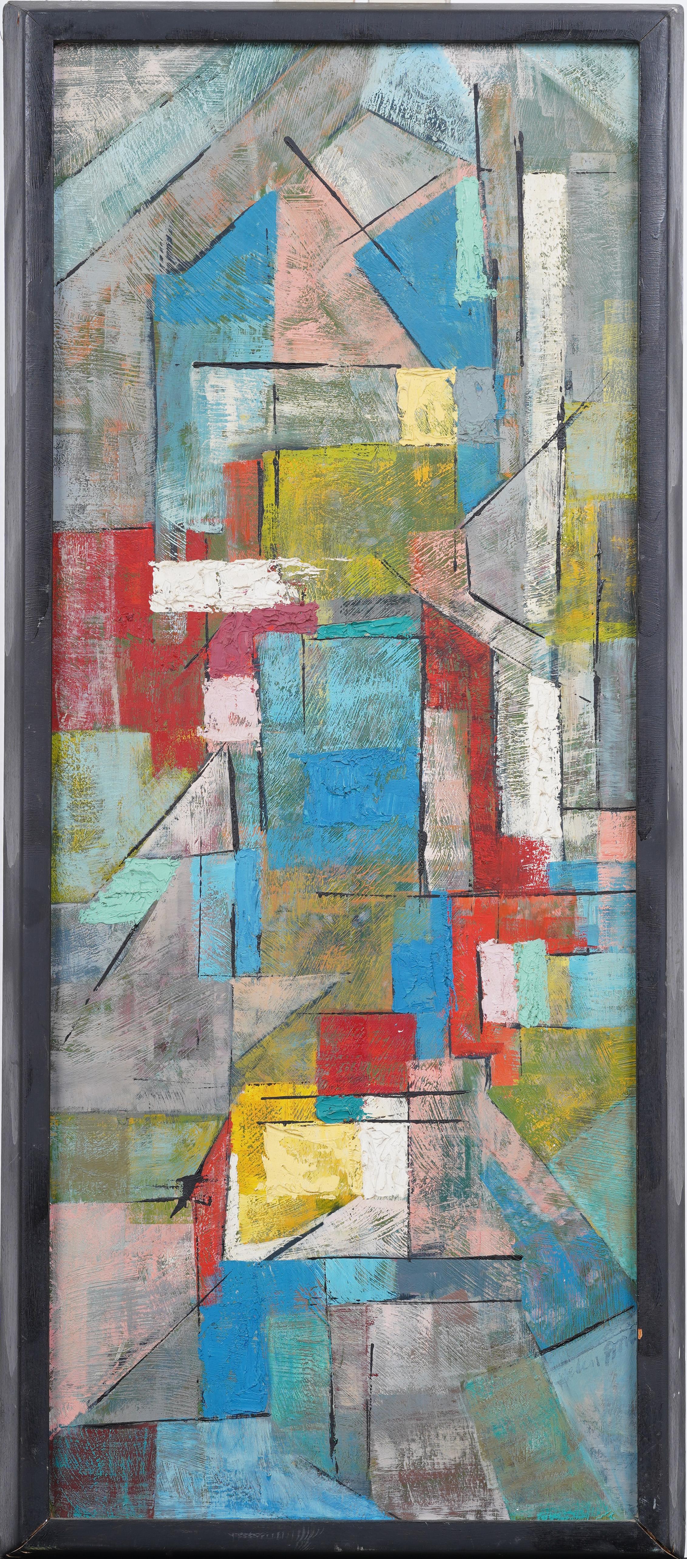 Vintage Moderniste Américain Encadré Abstrait Original MCM NYC School Peinture à l'huile