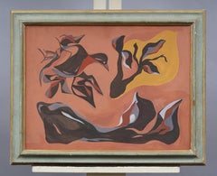 Quadro astratto modernista americano d'epoca incorniciato in una cornice italiana antica