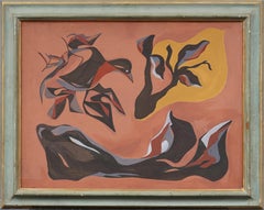 Vintage American Modernist Framed Abstract Painting in Antique Italian Frame