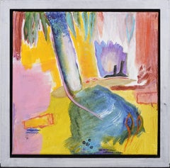 Vintage American Modernist Framed Fauvist Tropical Landscape Signed Oil Painting