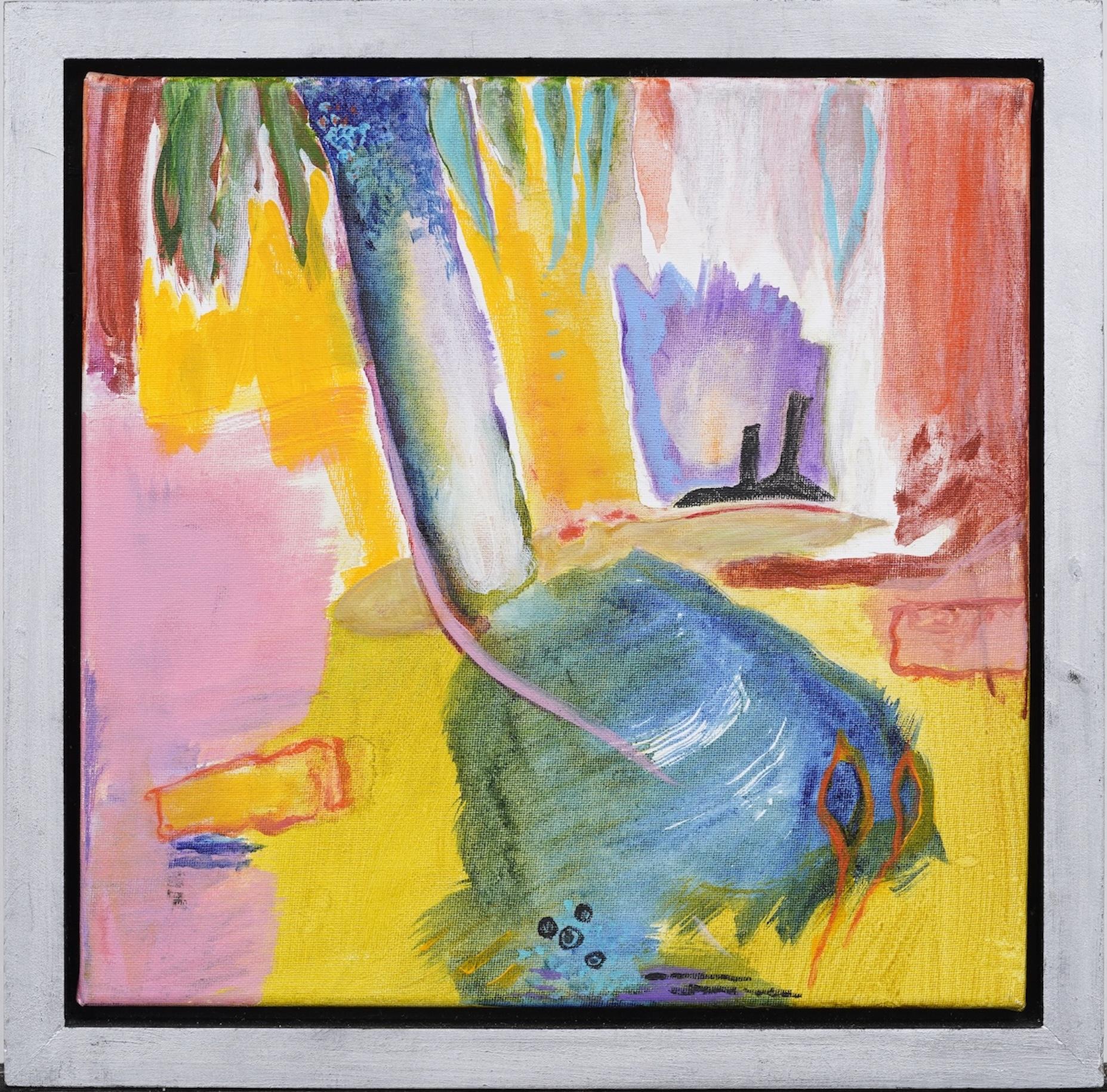 Unknown Landscape Painting - Vintage American Modernist Framed Fauvist Tropical Landscape Signed Oil Painting