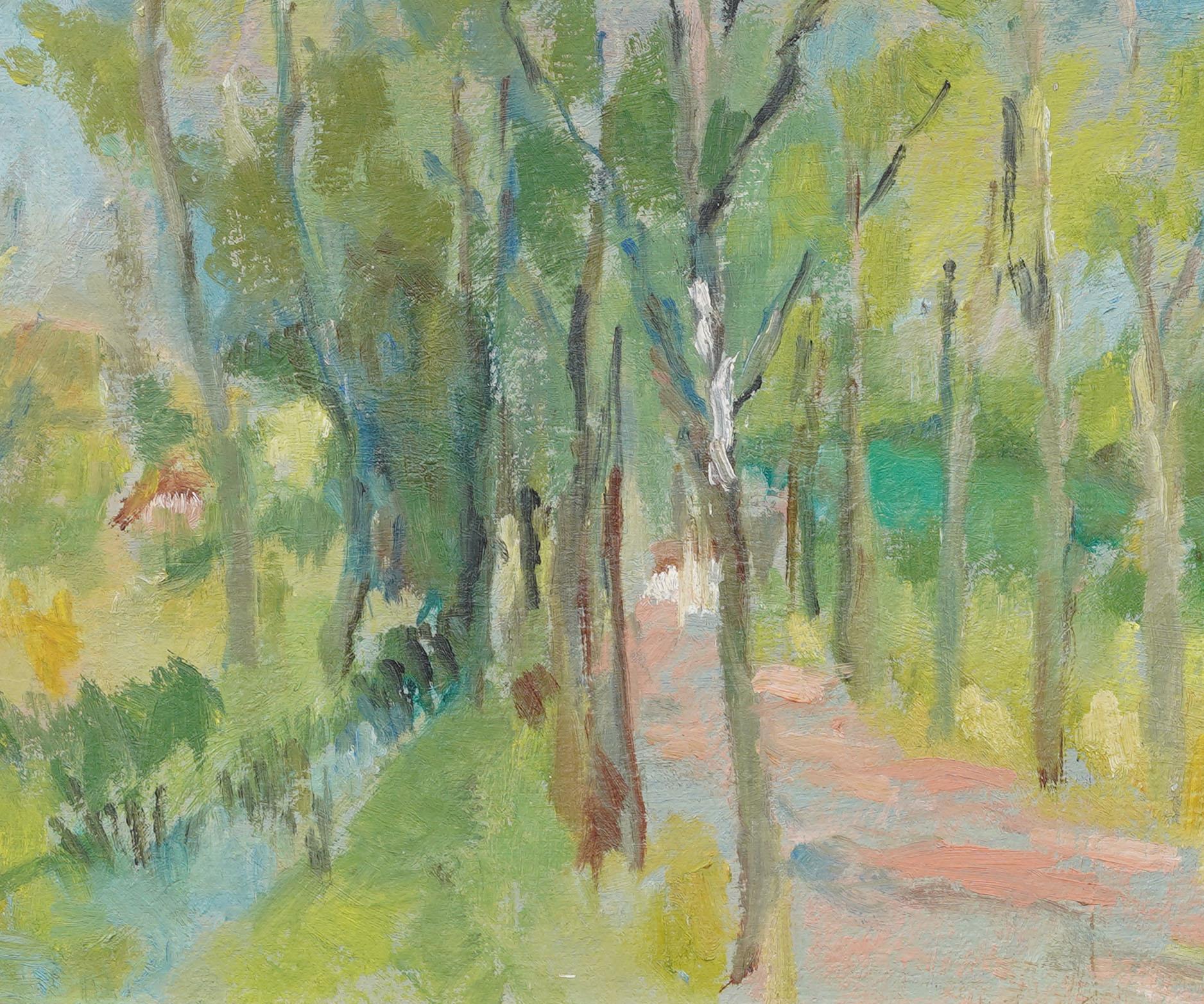 Vintage American Modernist Framed Landscape Mid Century Oil Painting For Sale 2
