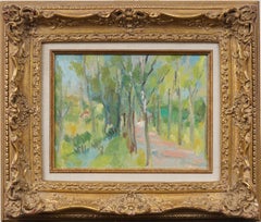 Vintage American Modernist Framed Landscape Mid Century Oil Painting