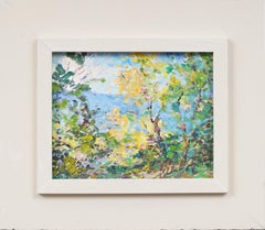 Vintage Moderniste Américain Encadré Paysage Signé Fall River Scene Peinture à l
huile