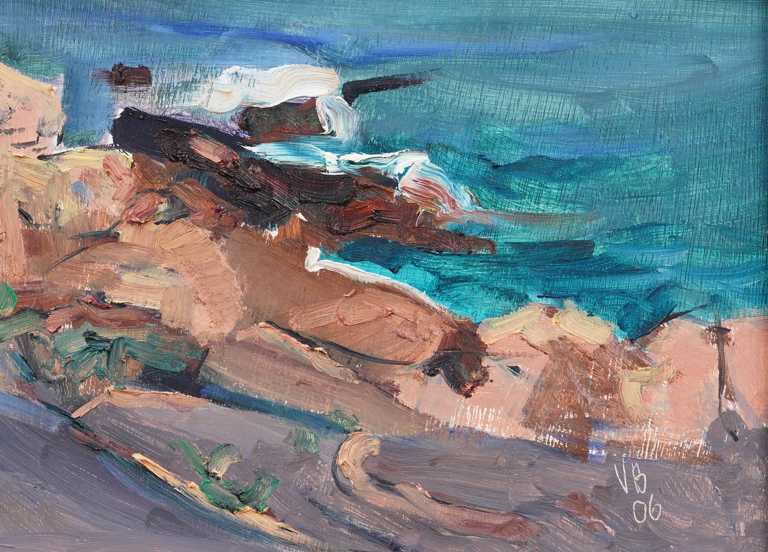 Vintage American Modernist Gerahmte Seelandschaft Signiert Fall River Szene Ölgemälde im Angebot 1