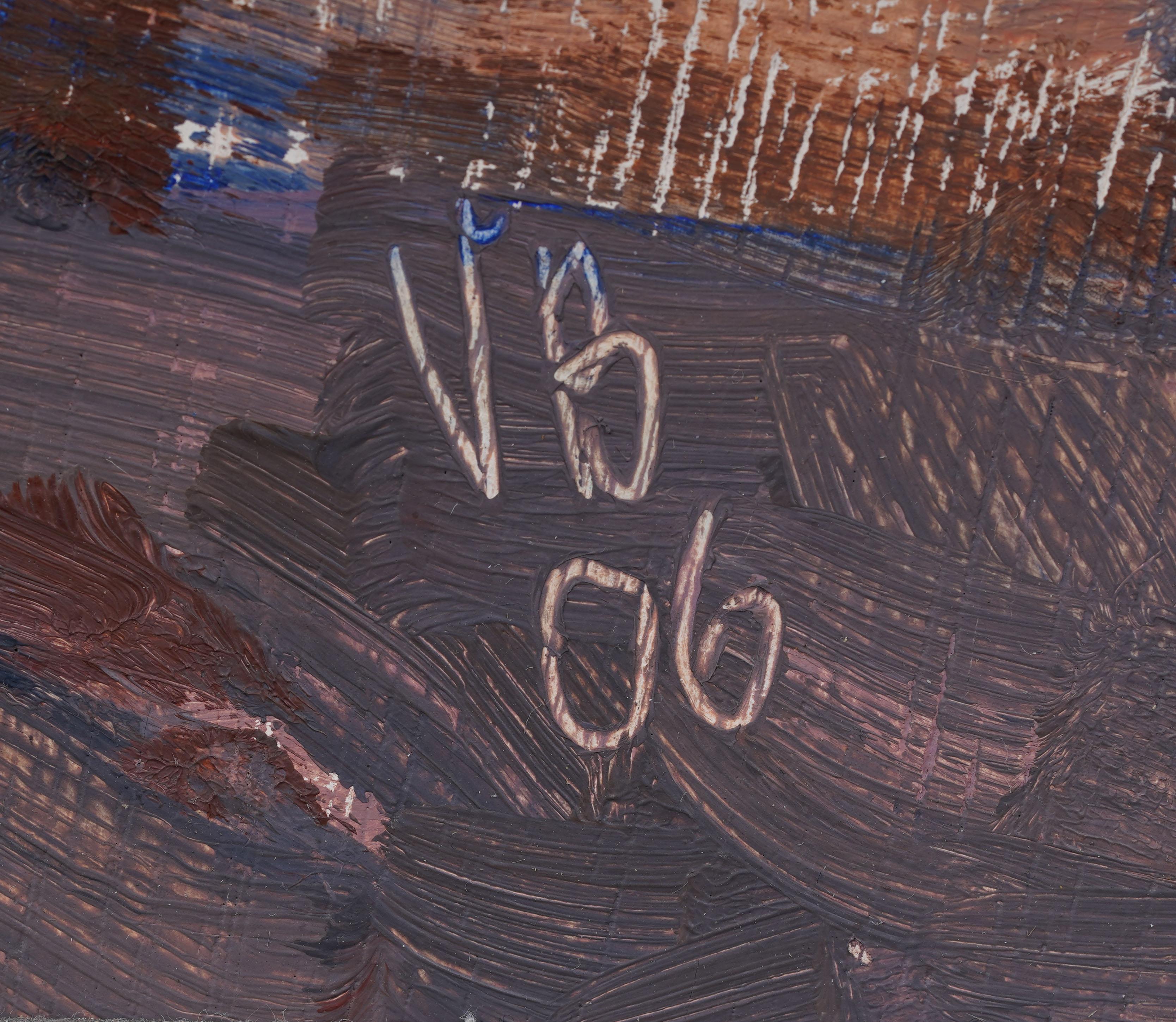 Vintage American Modernist Gerahmte Seelandschaft Signiert Fall River Szene Ölgemälde im Angebot 2