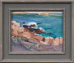 Vintage American Modernist Framed Seascape Signed Fall River Scene Oil Painting Vintage American Modernist Framed Seascape Signed Fall River Scene Oil Painting