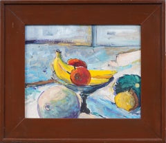 Vintage American Modernist Framed Signed Flower Still Life  Oil Painting