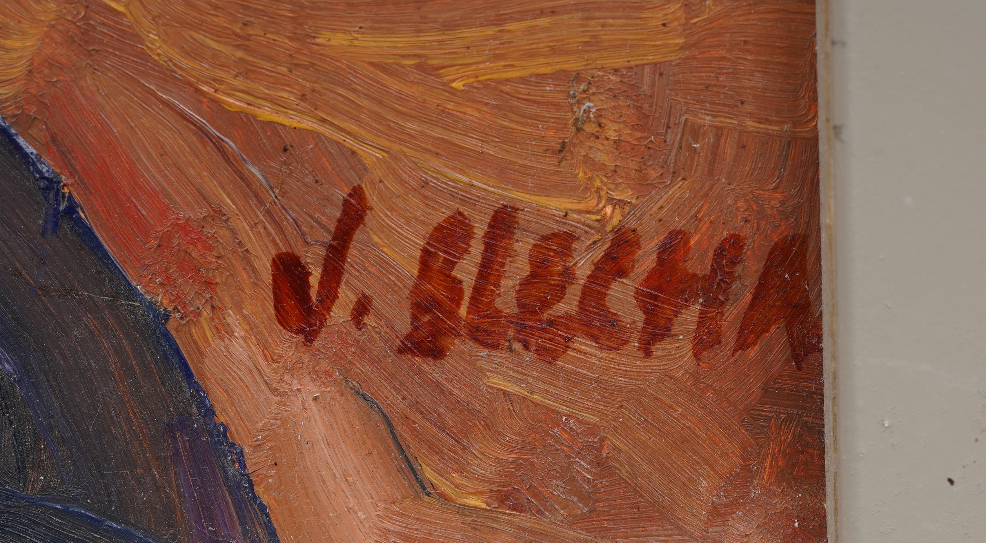 Vintage American Modernist gerahmt signiert Küche Tisch Stillleben Ölgemälde im Angebot 1