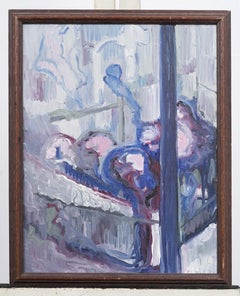 Vintage American Modernist Fruit Basket Still Life Oil Painting