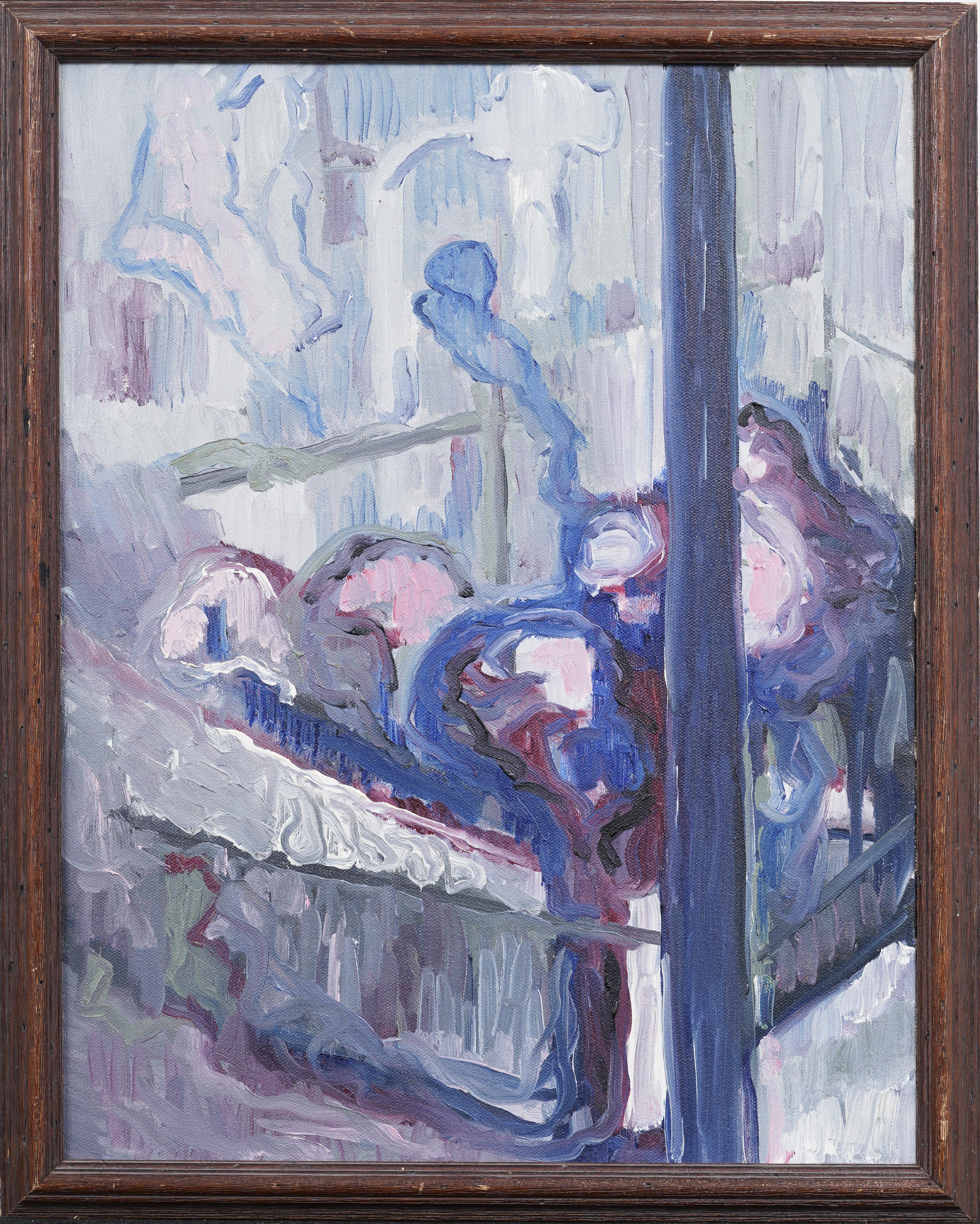 Unknown Still-Life Painting - Vintage American Modernist Fruit Basket Still Life Oil Painting