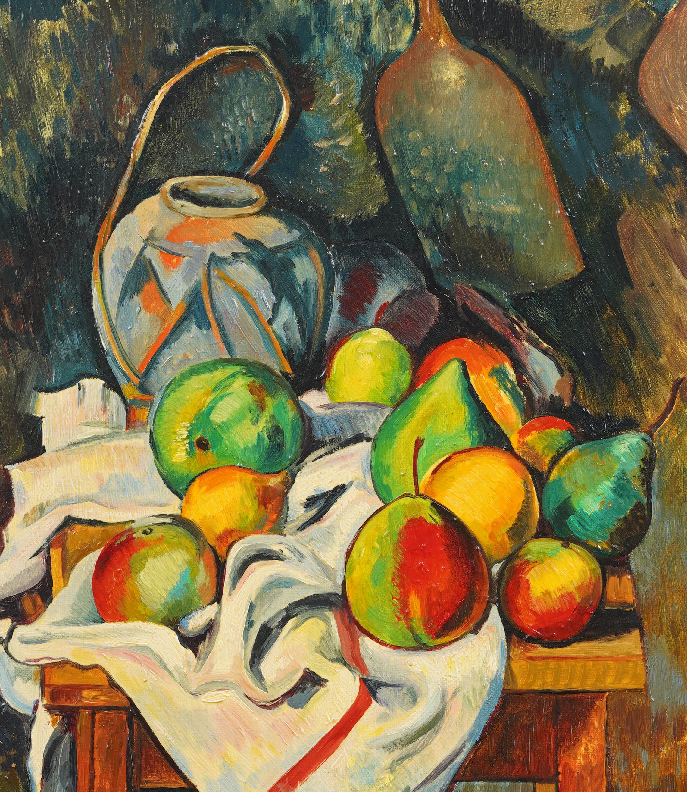 Vintage American Modernist Fruit Still Life Framed Cubist Oil Painting For Sale 2