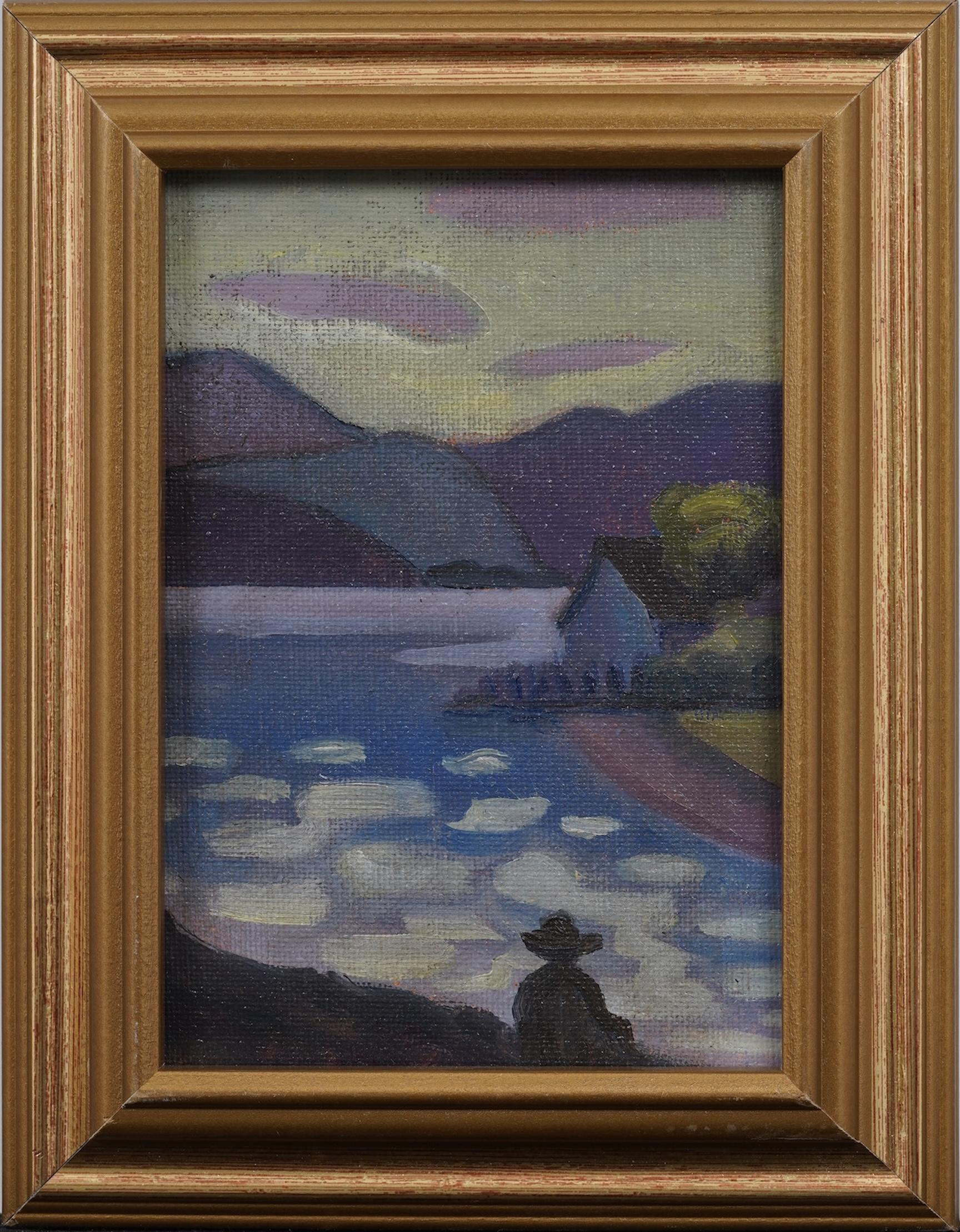 Unknown Landscape Painting - Vintage American Modernist Giltwood Framed Fauvist Landscape Oil Painting