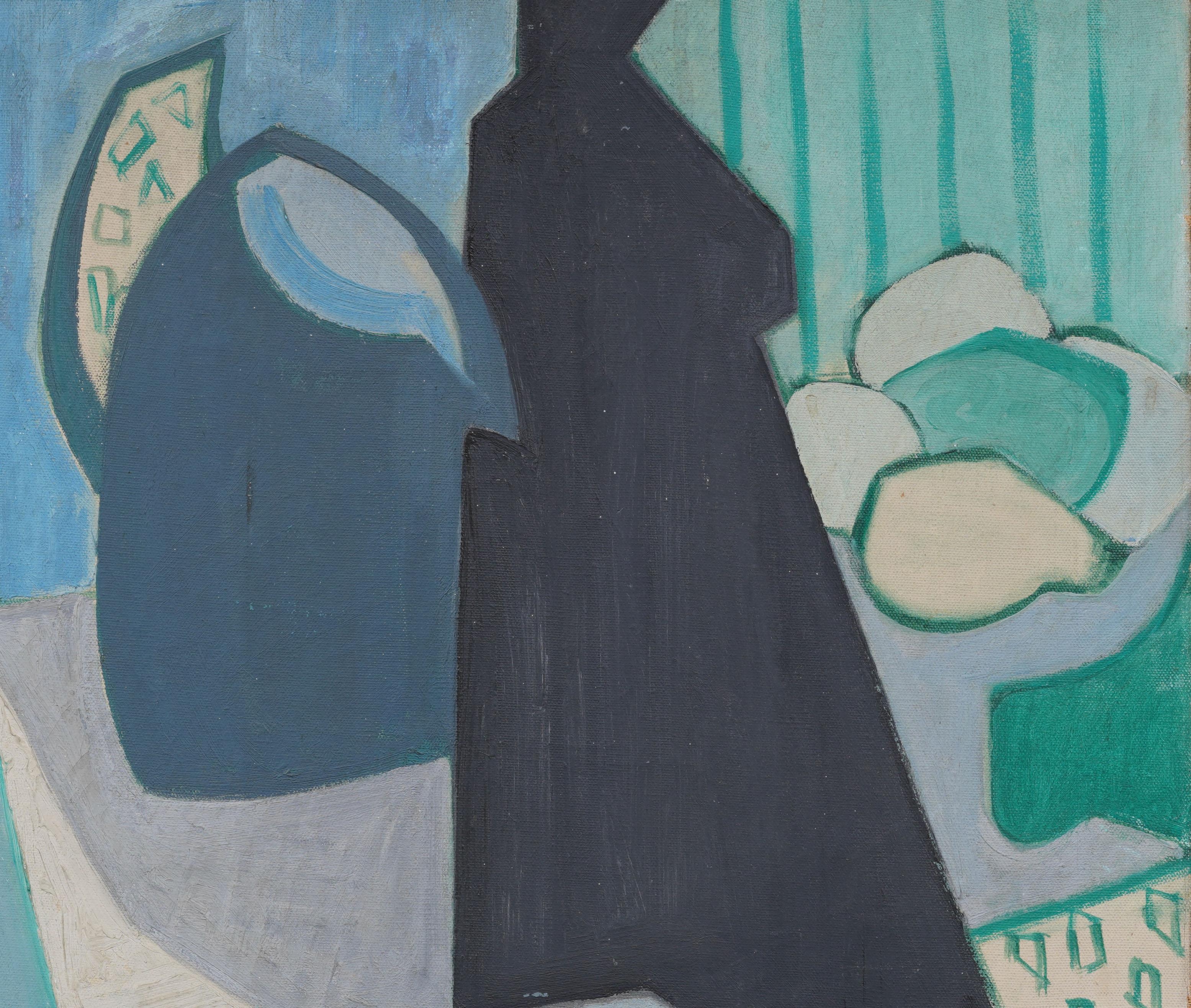 Vintage American Modernist Interieur Stillleben kubistische gerahmte Ölgemälde im Angebot 1