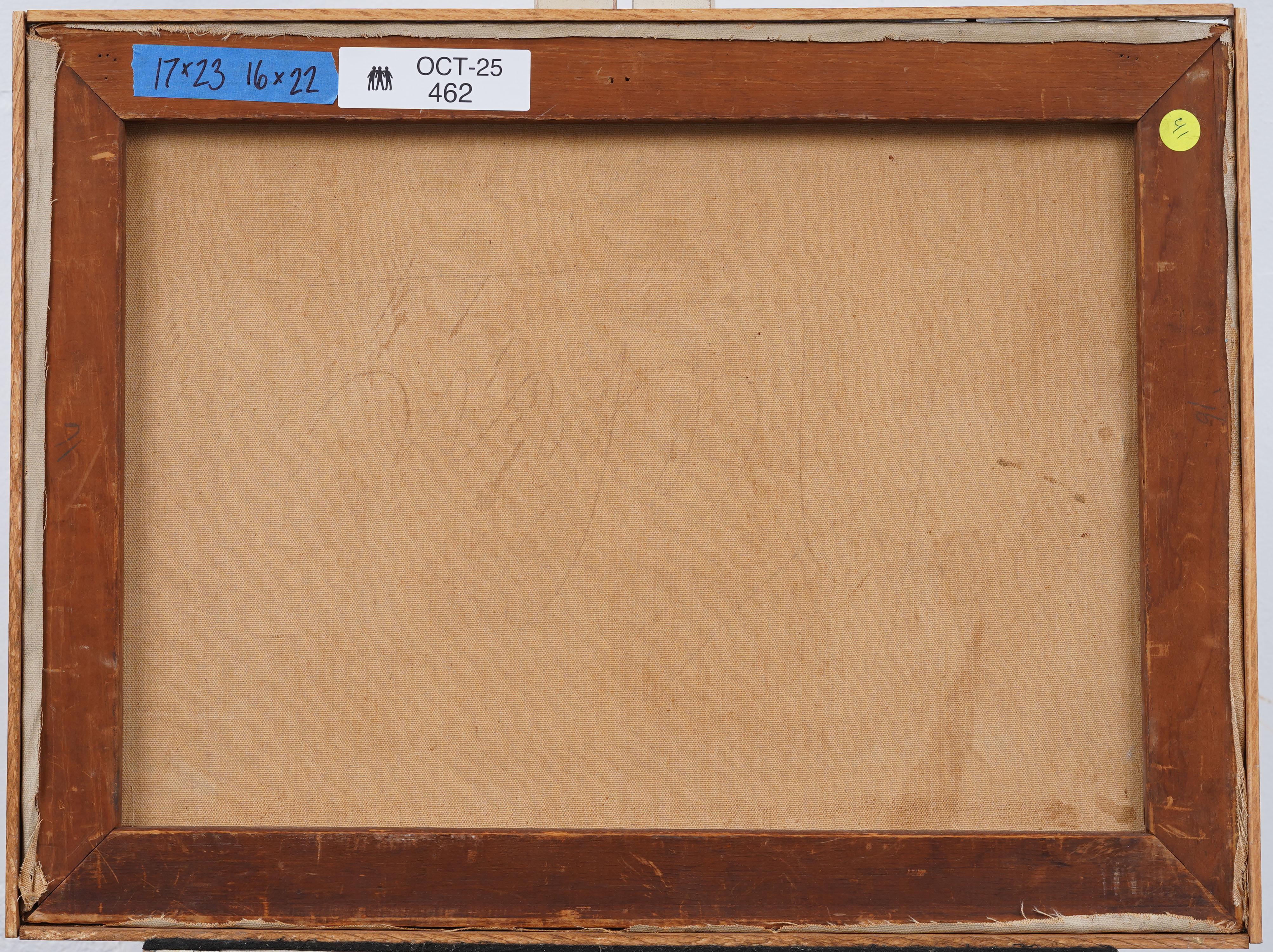 Vintage American Modernist Interieur Stillleben kubistische gerahmte Ölgemälde im Angebot 2