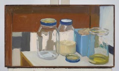 Vintage American Modernist Kitchen Jars Still Life Oil Painting