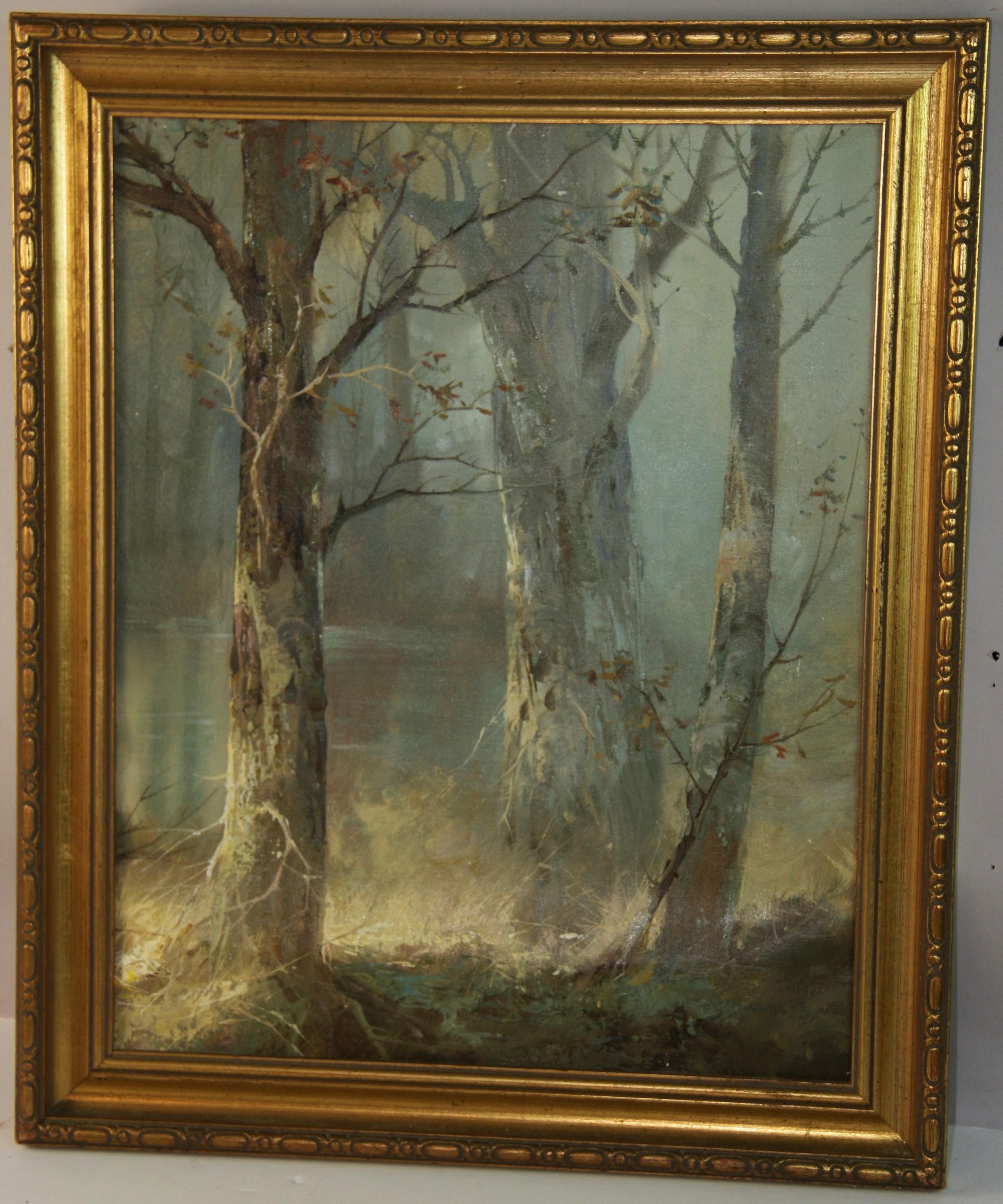 Vintage American Modernist Landscape Oil Painting  
