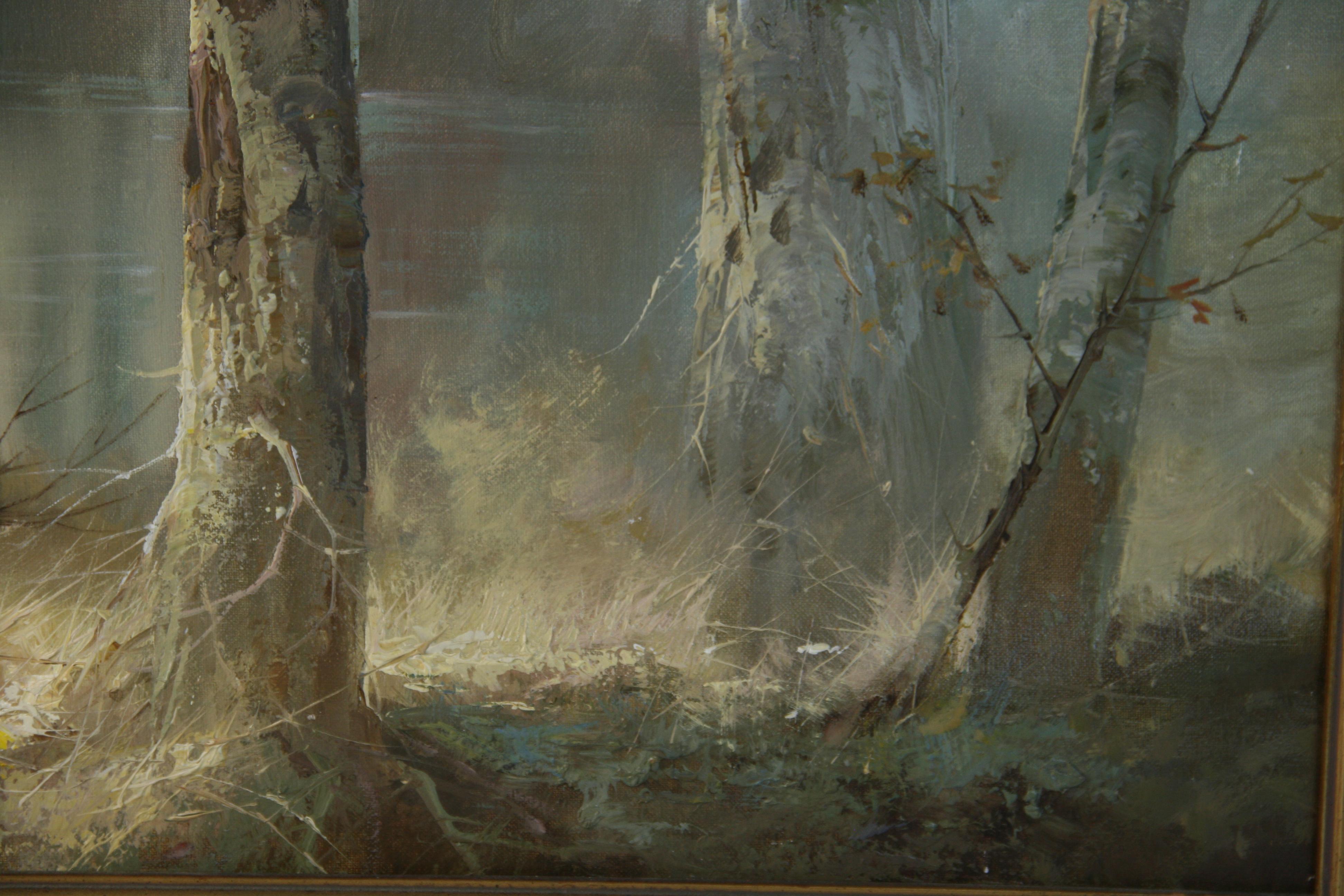 Vintage American Modernist Landscape Oil Painting  