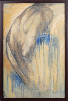 Peinture à l'huile originale d'un nu masculin moderniste américain, abstrait et encadrée