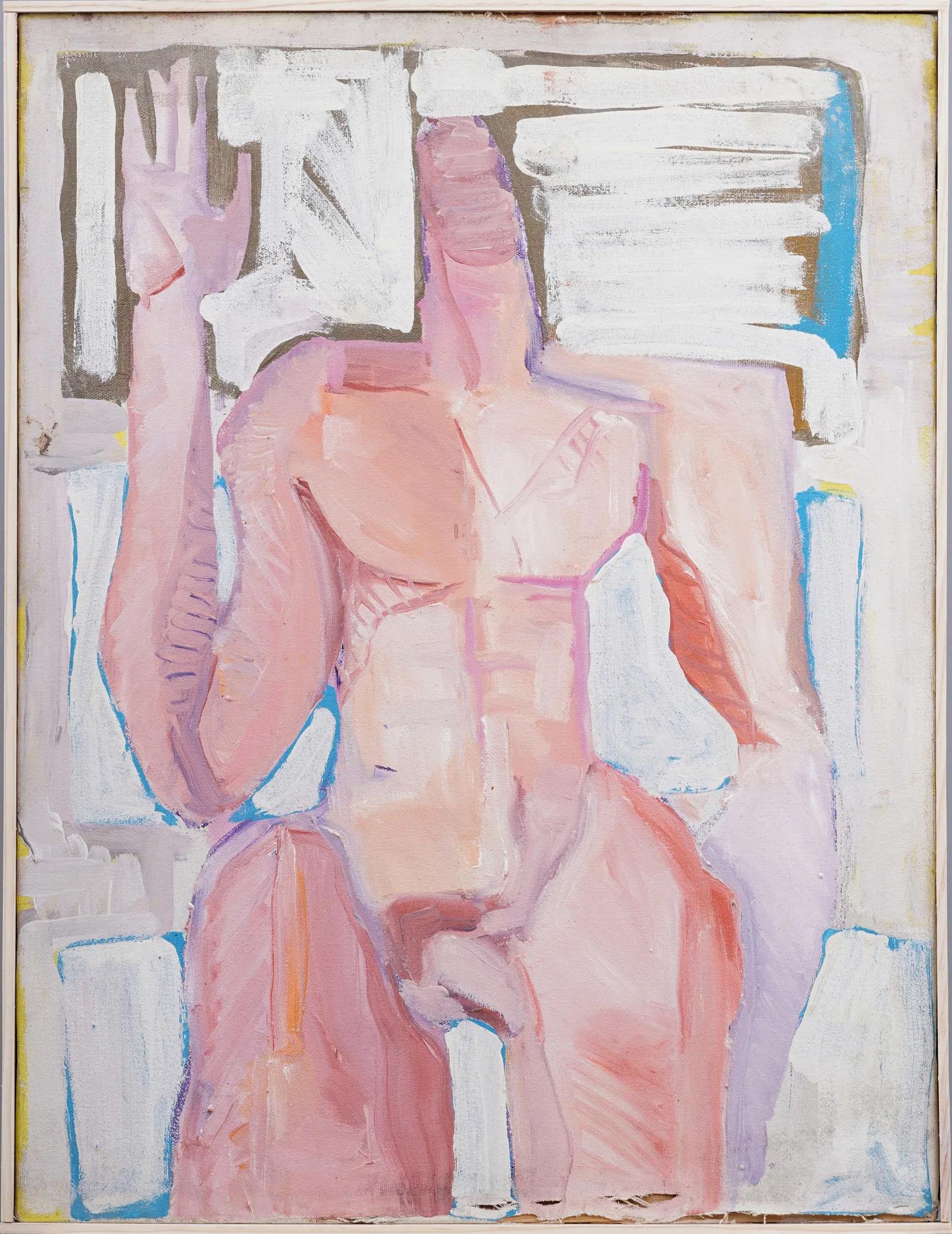 Amazing American modernist male nude oil painting.  Framed.  Oil on canvas.  Image size, 24H by 18L.