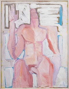 Vintage American Modernist Male Nude Cubist Portrait MCM Framed Oil Painting