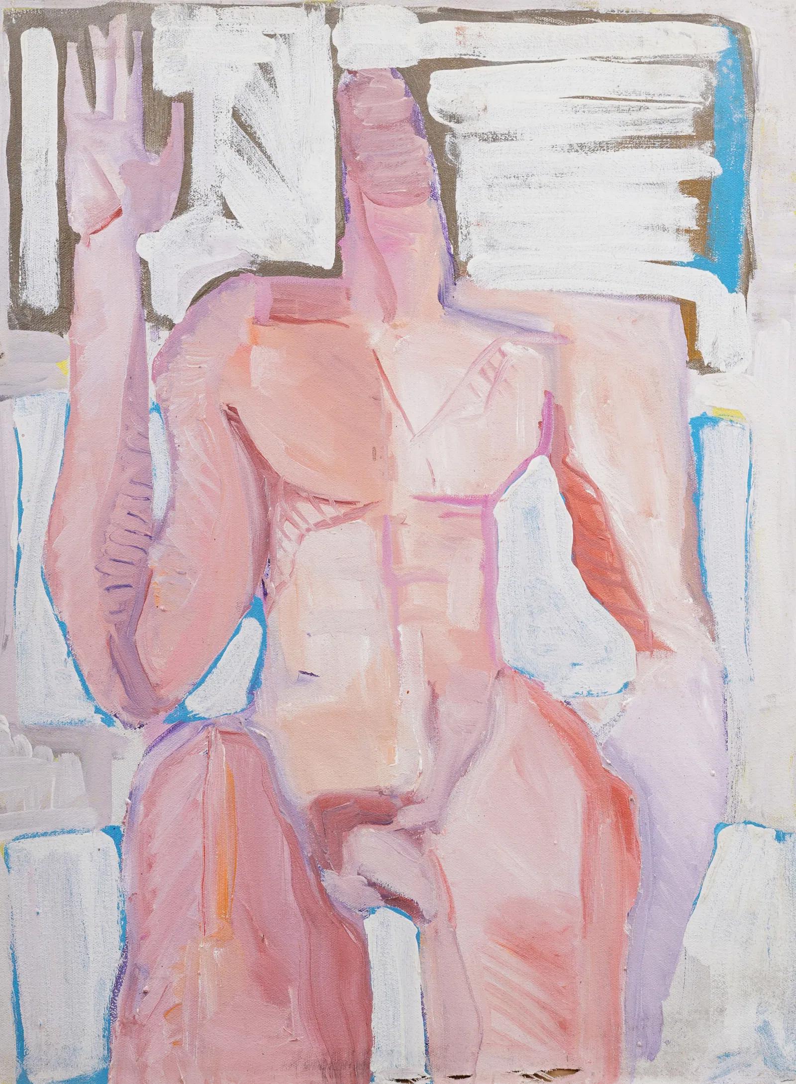 Vintage American Modernist Male Nude Cubist Portrait MCM Framed Oil Painting 1