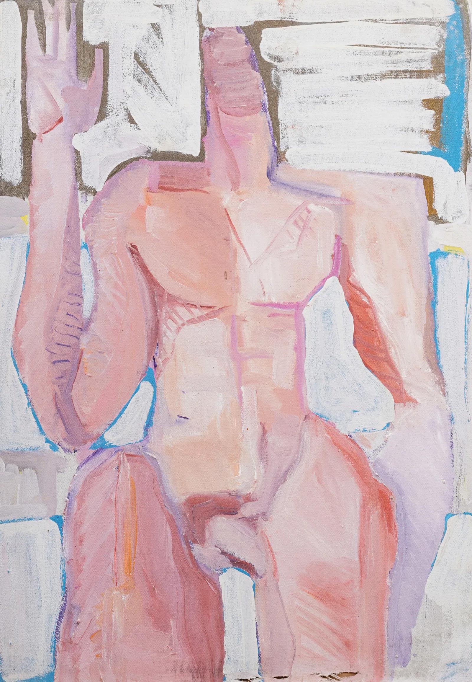 Vintage American Modernist Male Nude Cubist Portrait MCM Framed Oil Painting 2