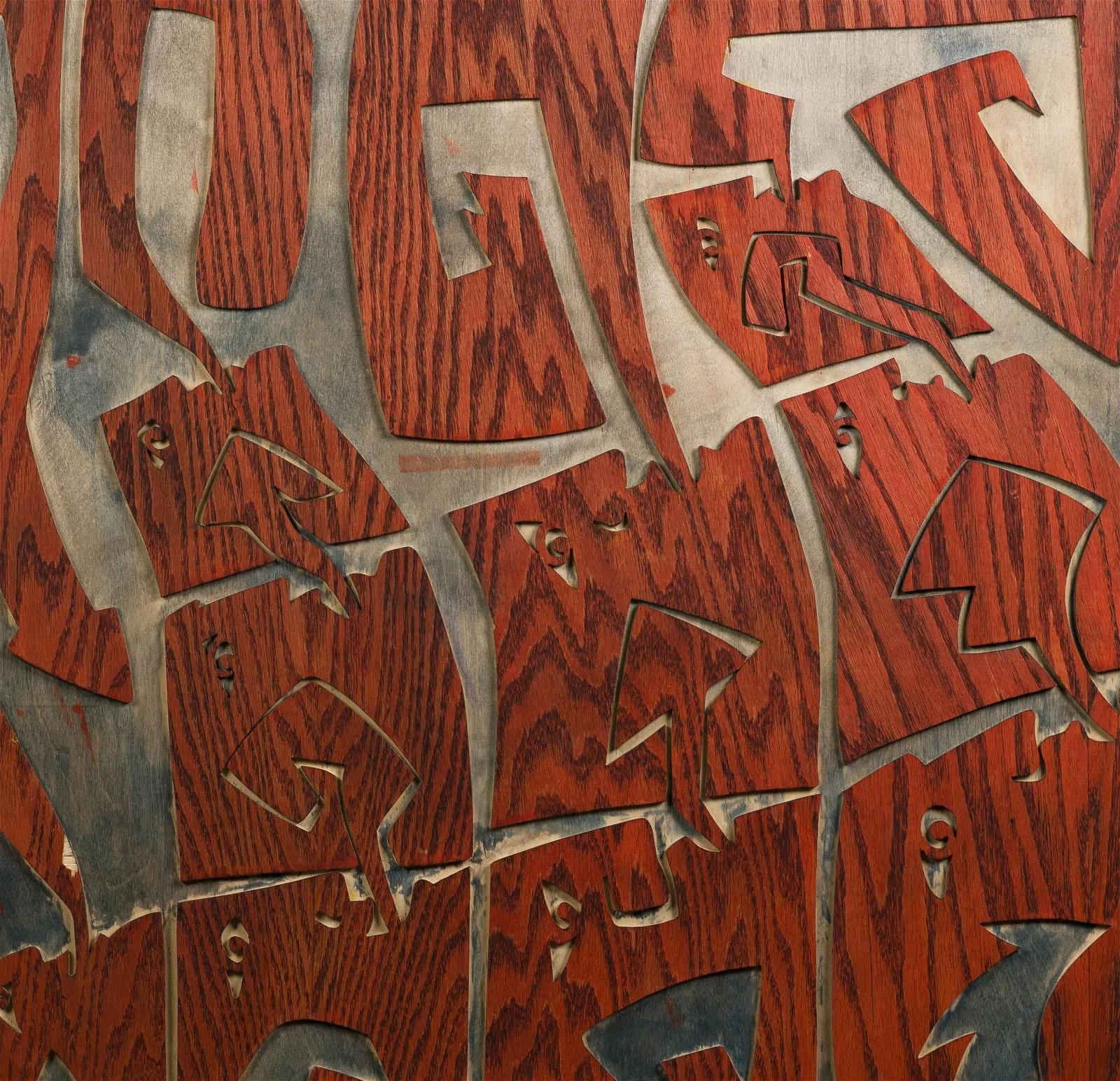 Composizione a tecnica mista su legno.  Eseguito molto finemente.  