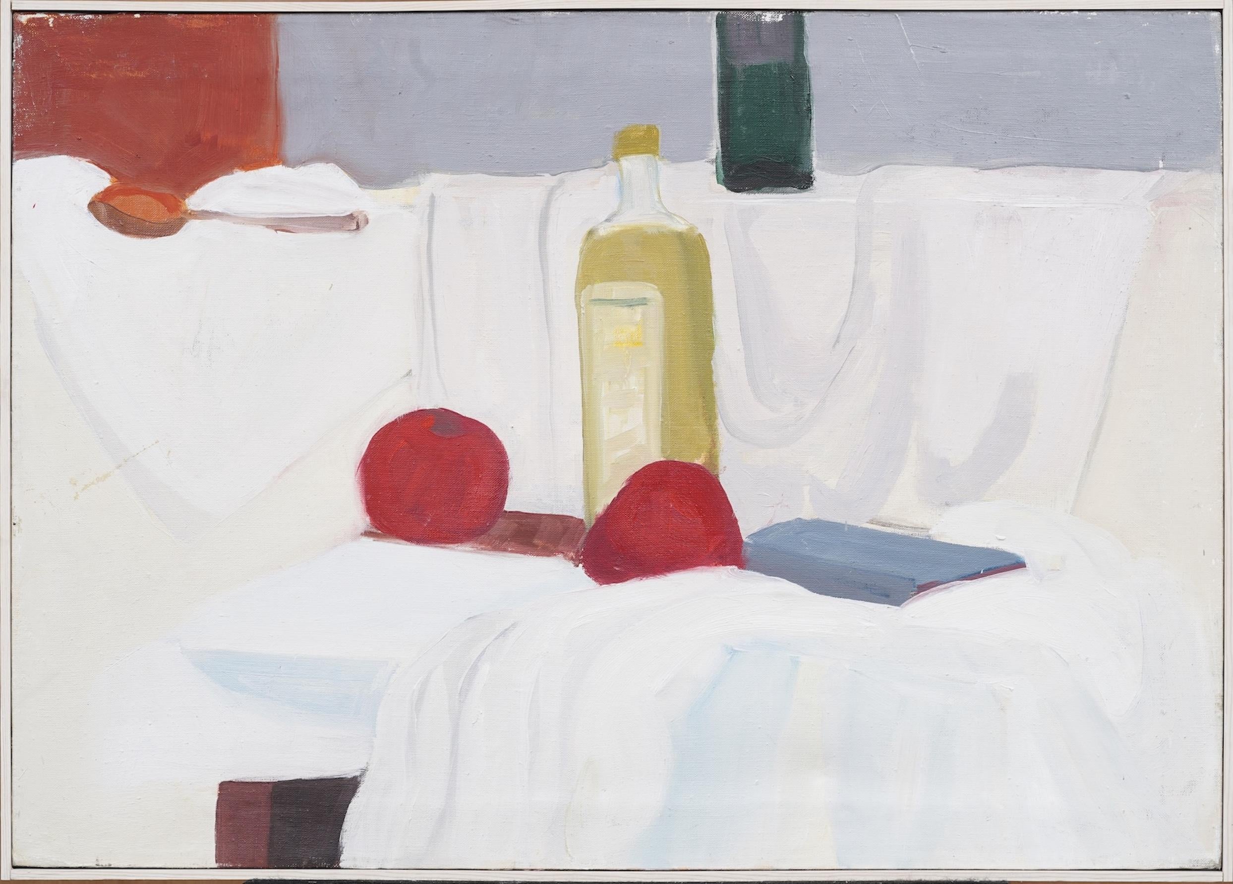 Unknown Still-Life Painting - Vintage American Modernist Minimal Still Life Interior Scene Framed Oil Painting