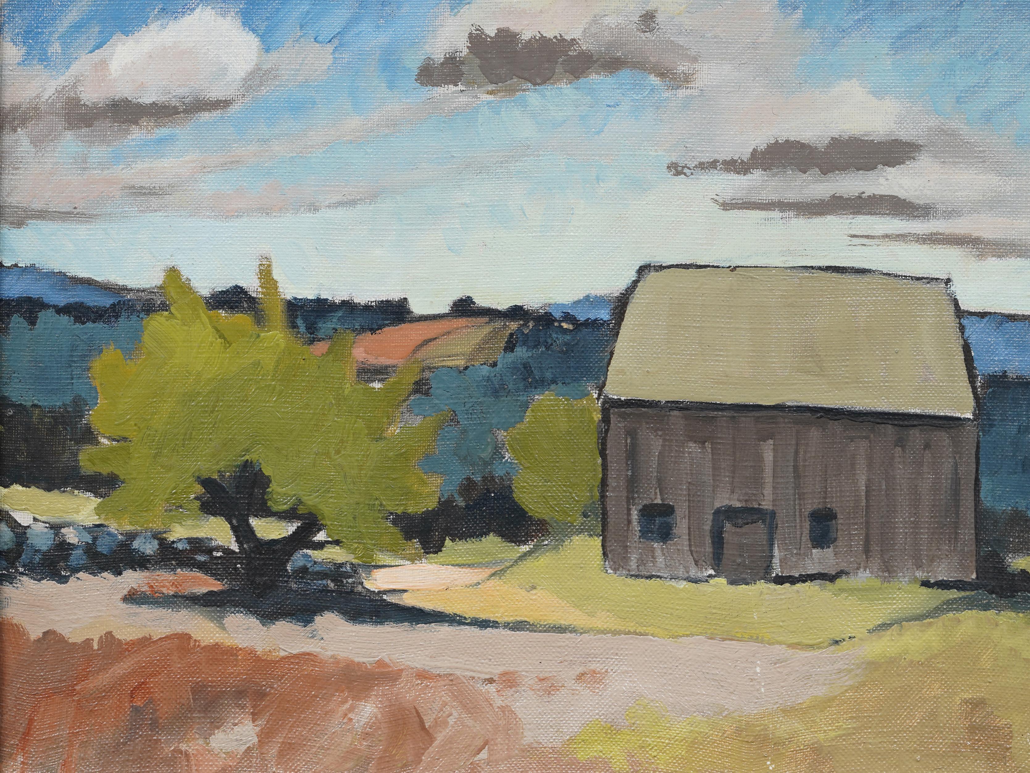 Vintage American Modernist New Hampshire Landscape Signed Framed Oil Painting For Sale 1