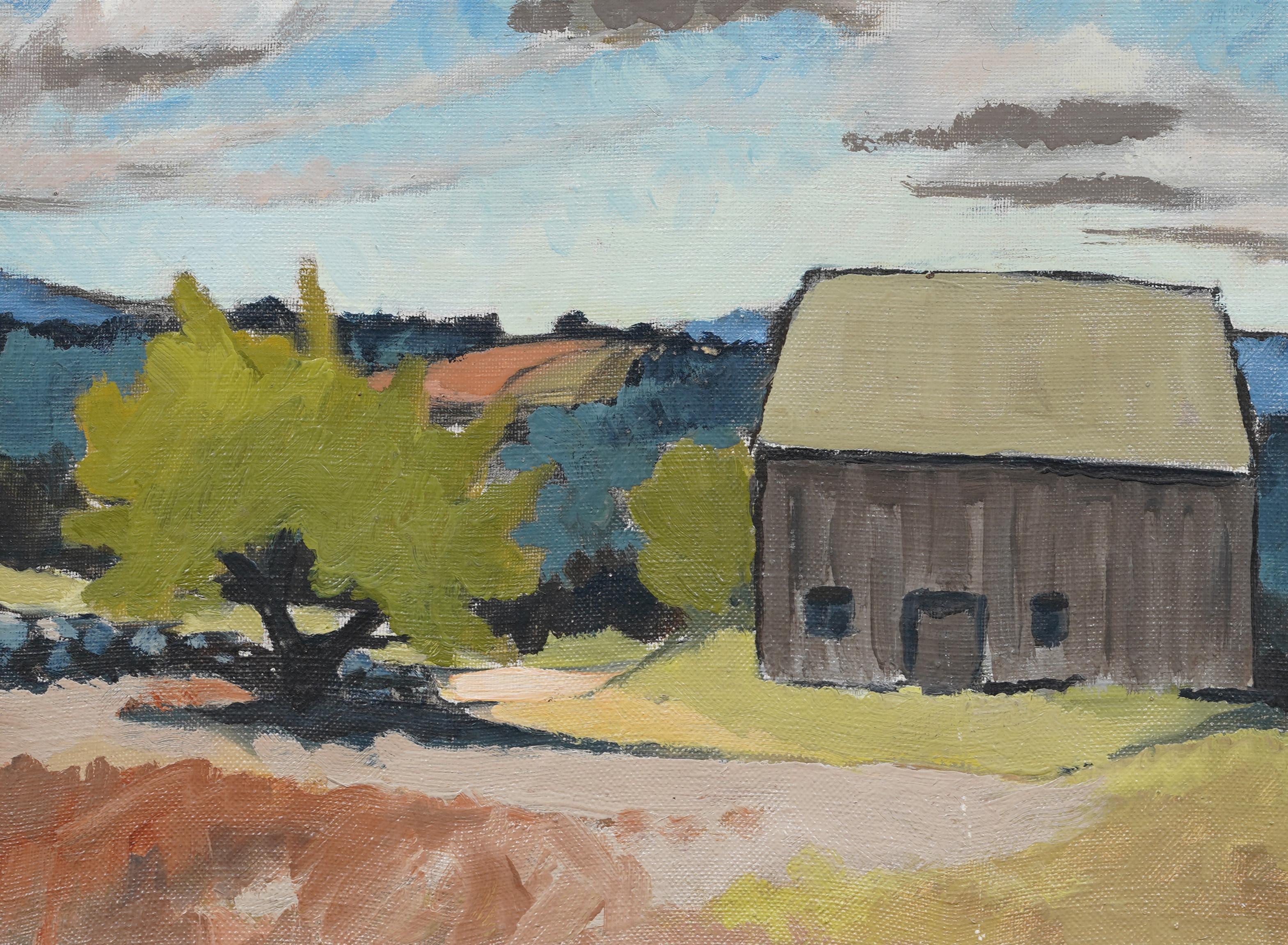 Vintage American Modernist New Hampshire Landscape Signed Framed Oil Painting For Sale 2