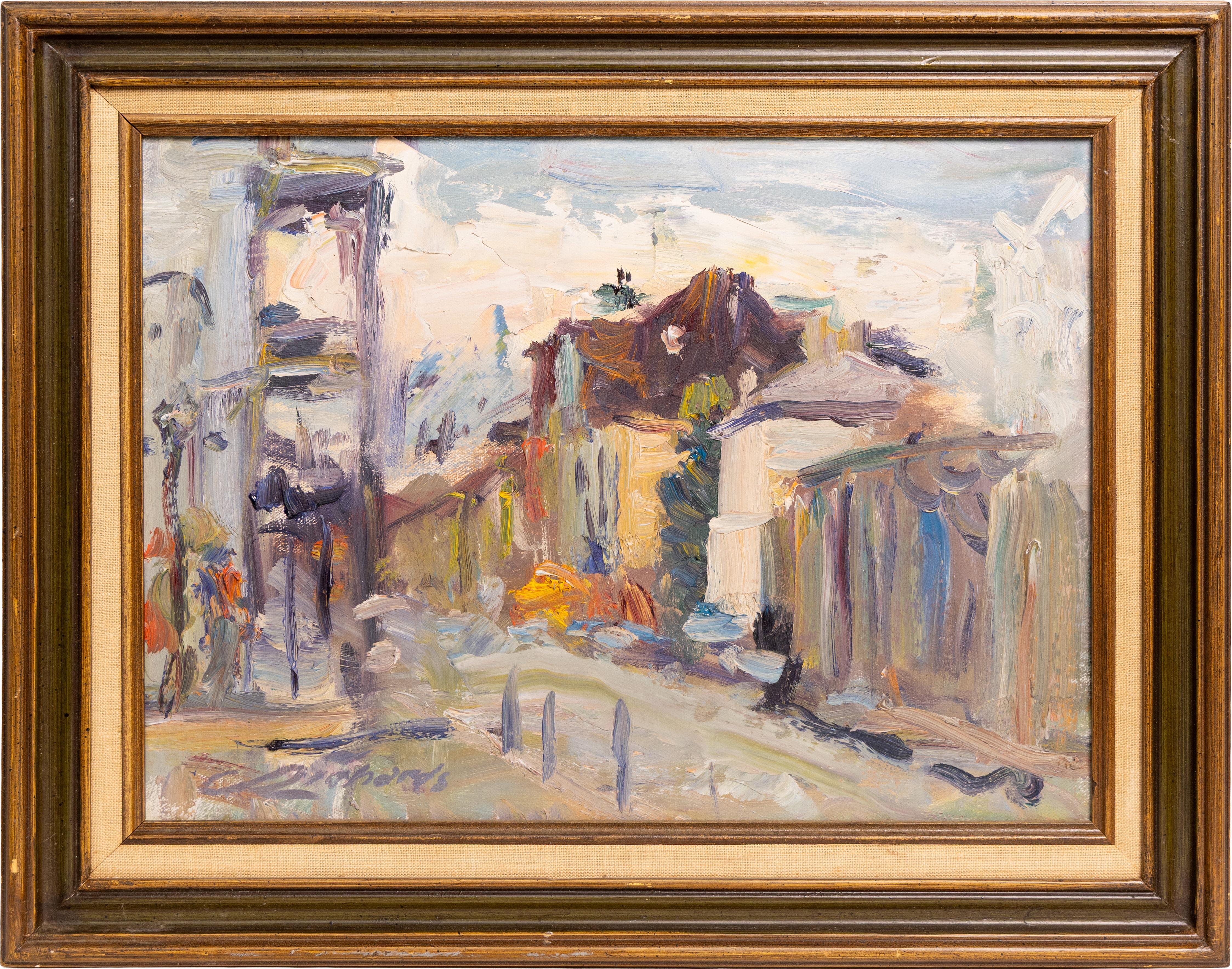 Vintage American Modernist New Orleans Street Scene Signed 
Framed Oil Painting