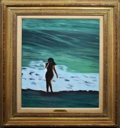 Vintage American Modernist Nude Ocean Hawaiian Seascape Signed Oil Painting