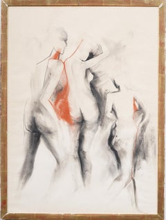 Vintage American Modernist Nude Women Portrait Abstract Framed Original Painting